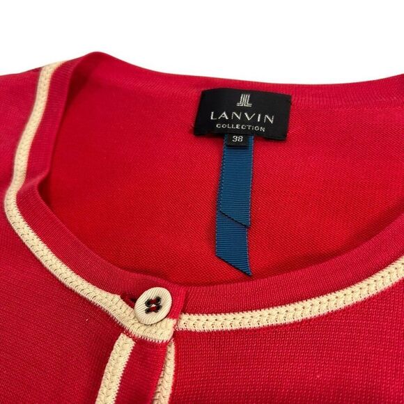 Lanvin Silk Blend Red Cardigan Sweater Sz 6-8 Button Up 3/4 Sleeve Size 38 FR - Picture 3 of 13